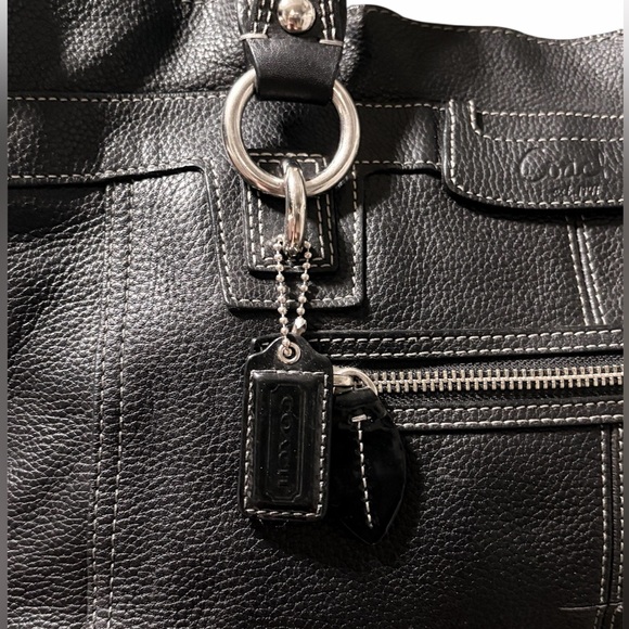 Coach Penelope Black Pebbled Leather Double Handles Satchel Shoulder Bag - Picture 2 of 13